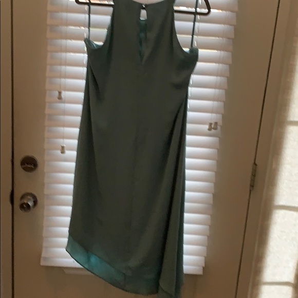 Aqua green asymmetrical hemline halter shift dress - Picture 2 of 4